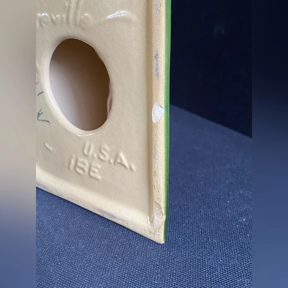 Roseville Green Snowberry Ceramic Bookends Floral Design 40s 50s Vintage Pottery - Picture 7 of 10